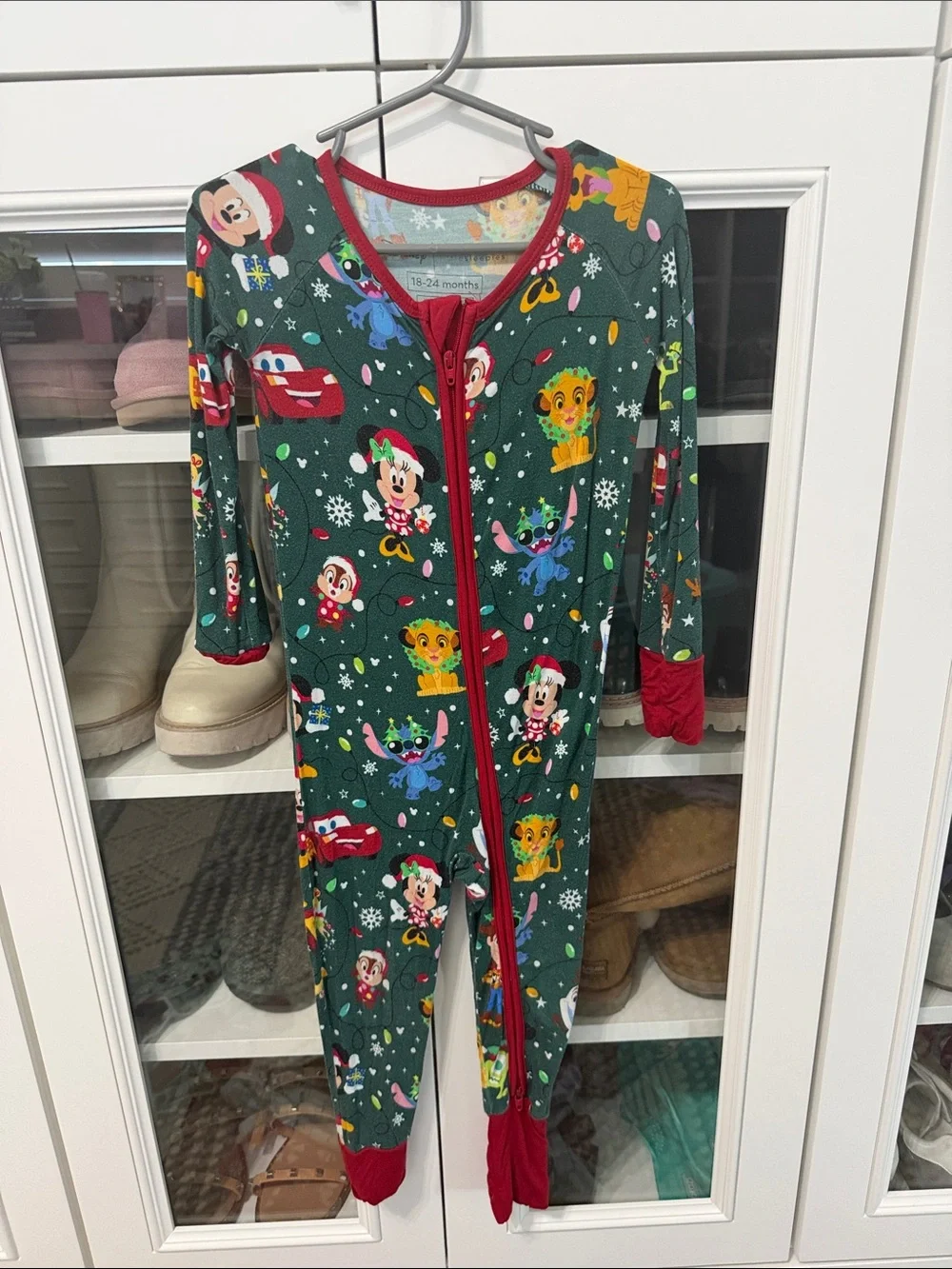 Disney Green Holiday Character One-Piece Pajamas